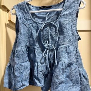 Zara Light Blue Textured Tank Top